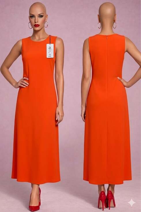 Le Voile Sleeveless Red Midi Dress Women’s Elegant Minimalist NWT Size L(12-14)